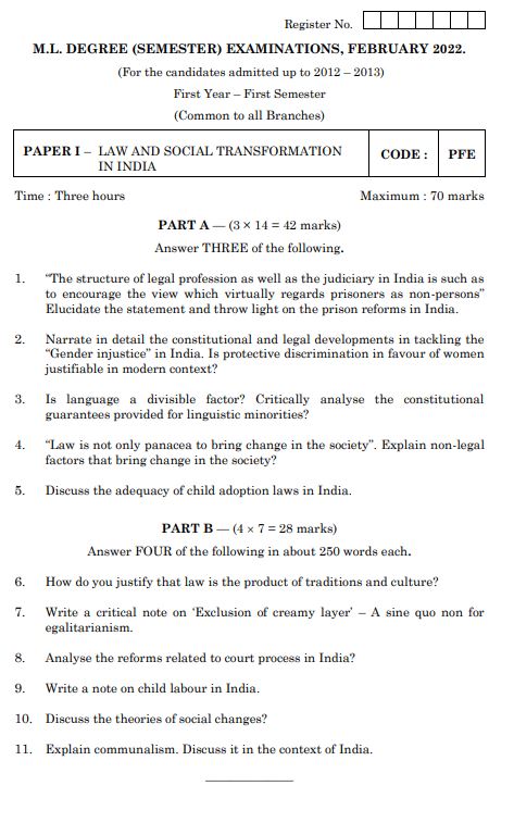 tndalu llm question papers